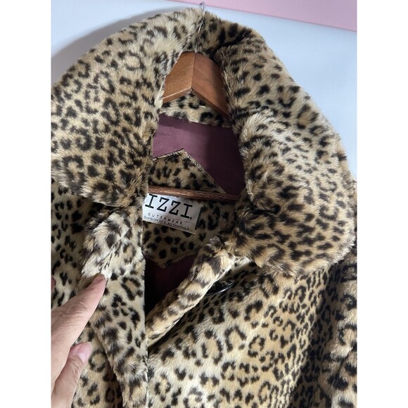 Vintage 1980's IZZI Outerwear Faux Leopard Fur Coat Jacket Plush, Women’s L - Picture 5 of 16